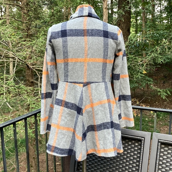 Favlux Fashion gray blue plaid cardigan with pockets. sz. S - Picture 4 of 7